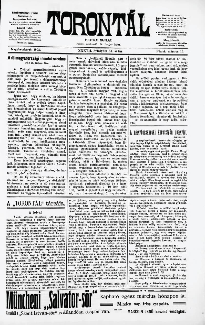 Torontál, 37. évf. 1908. július 16. 161. sz.