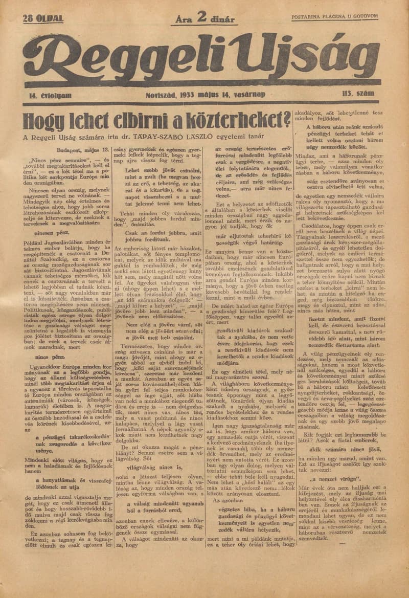 Reggeli Újság, 14. évf. 1933. május 14. 113. sz.