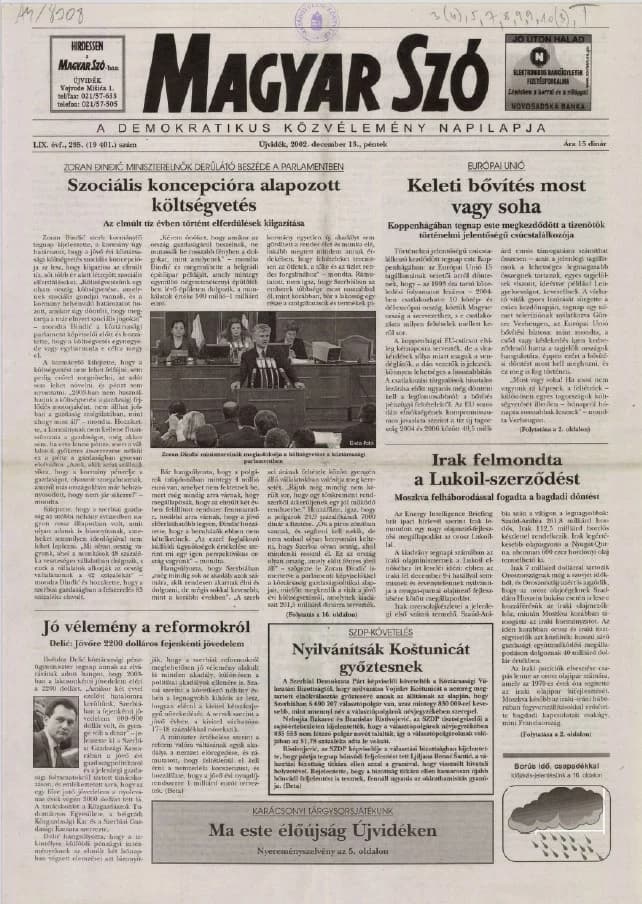 Magyar Szó, 59. évf. 2002. december 13. 295. sz. 1–16. oldal