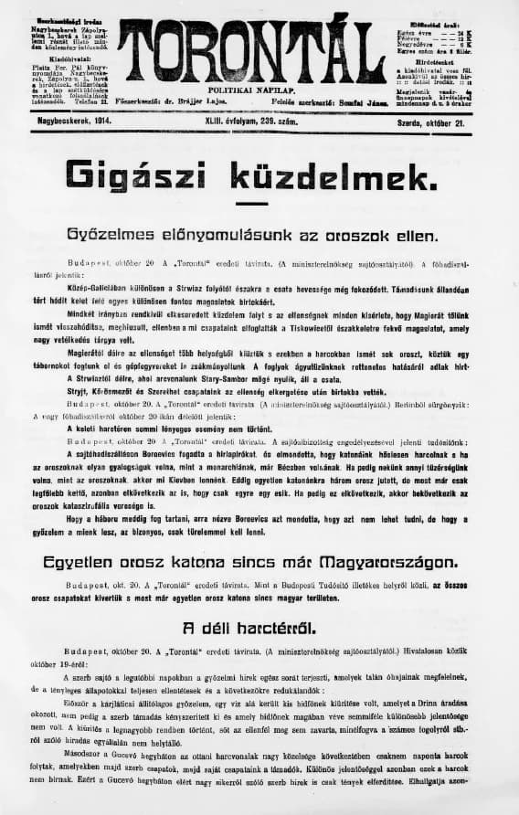 Torontál, 43. évf. 1914. október 21. 239. sz.