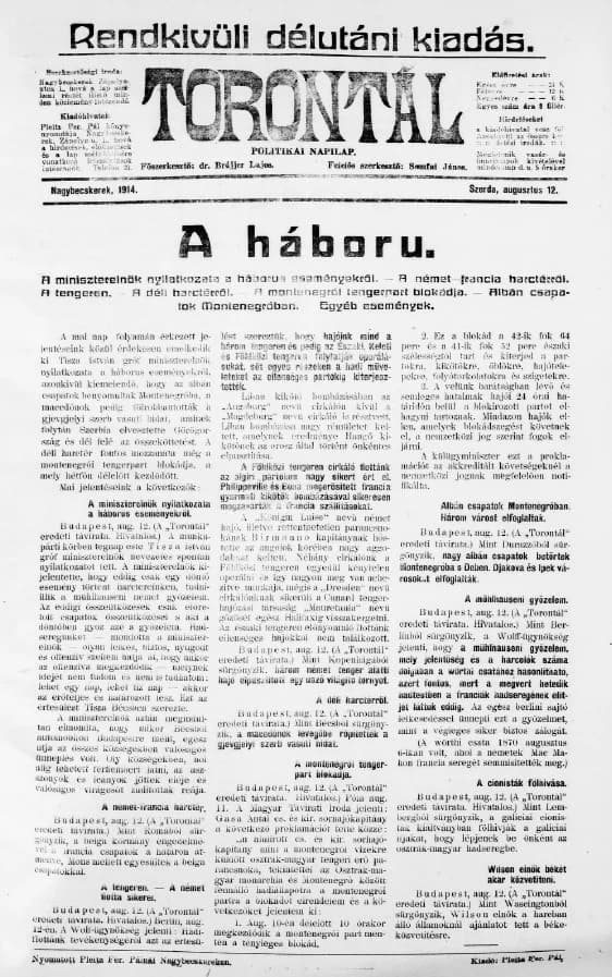 Torontál, 43. évf. 1914. augusztus 12. 182. sz.