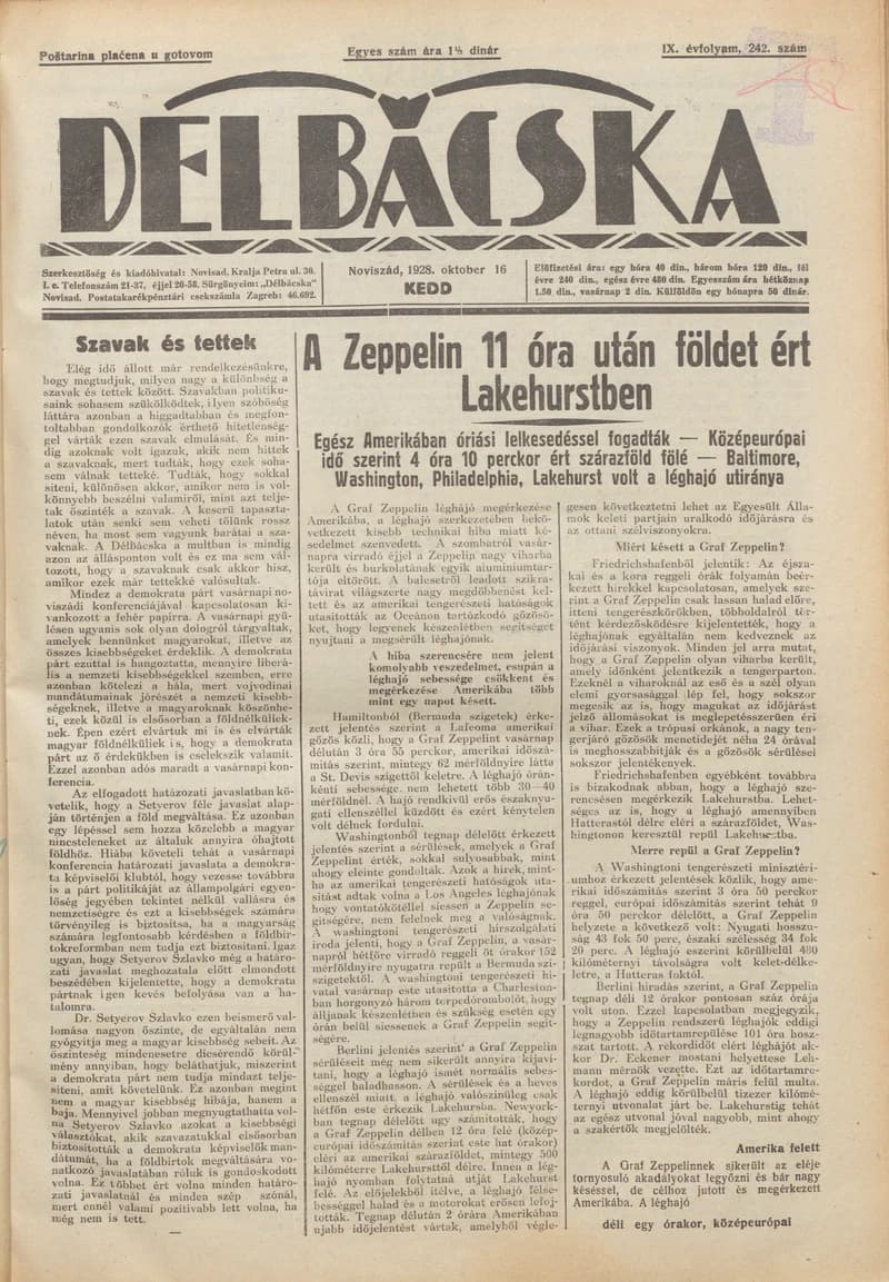 Délbácska, 9. évf. 1928. október 16. 242. sz.