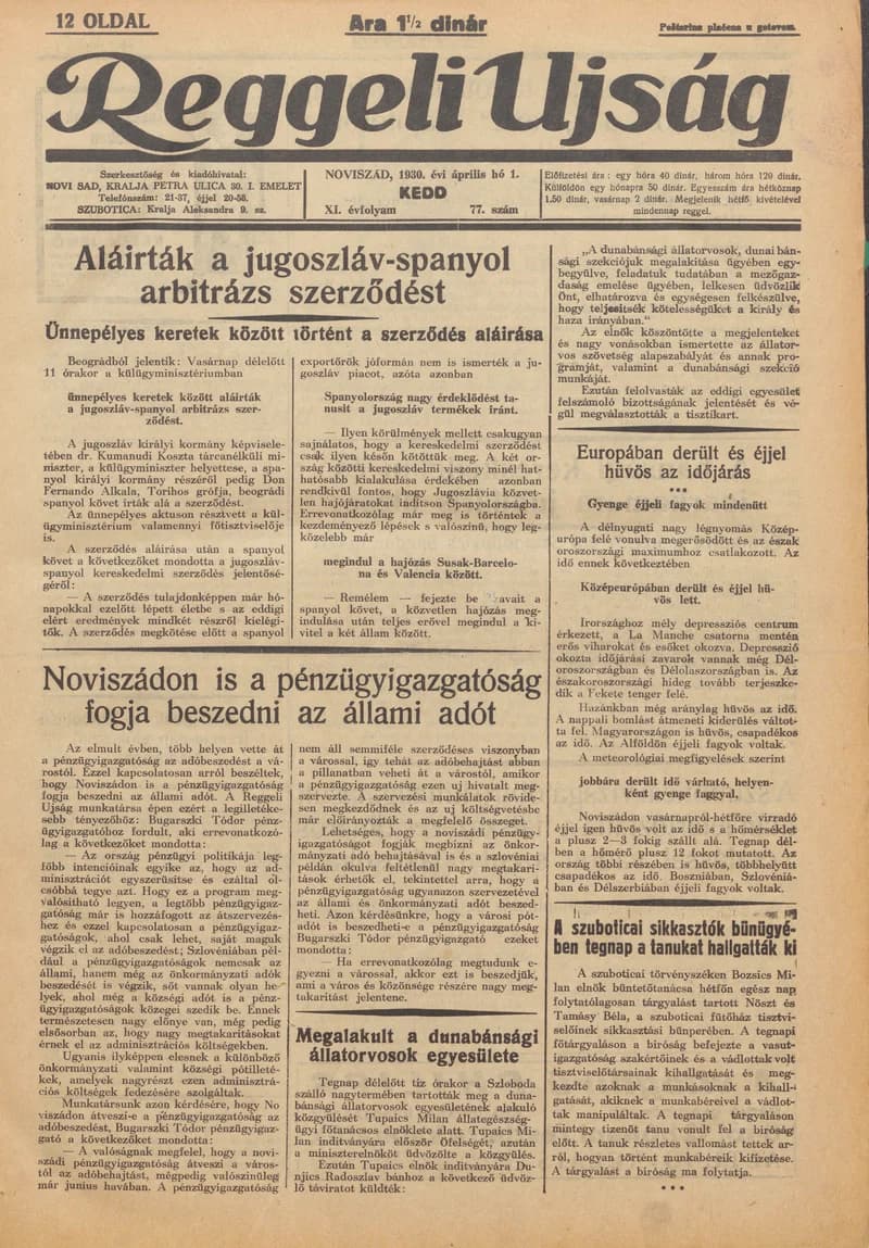 Reggeli Újság, 11. évf. 1930. április 1. 77. sz.