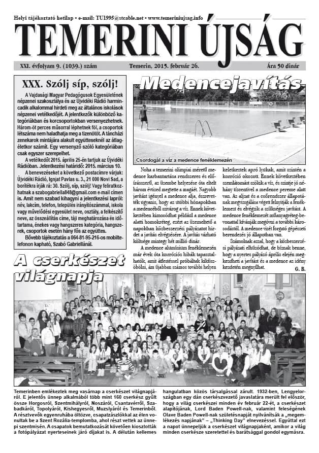 Temerini Újság, 21. évf. 2015. február 26. 9. sz.