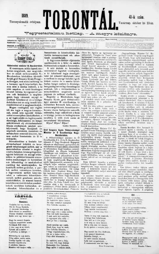 Torontál, 18. évf. 1889. október 13. 41. sz.