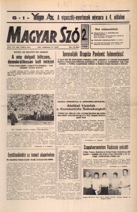 Magyar Szó, 44. évf. 1987. szeptember 21. 260. sz. 1–16. oldal