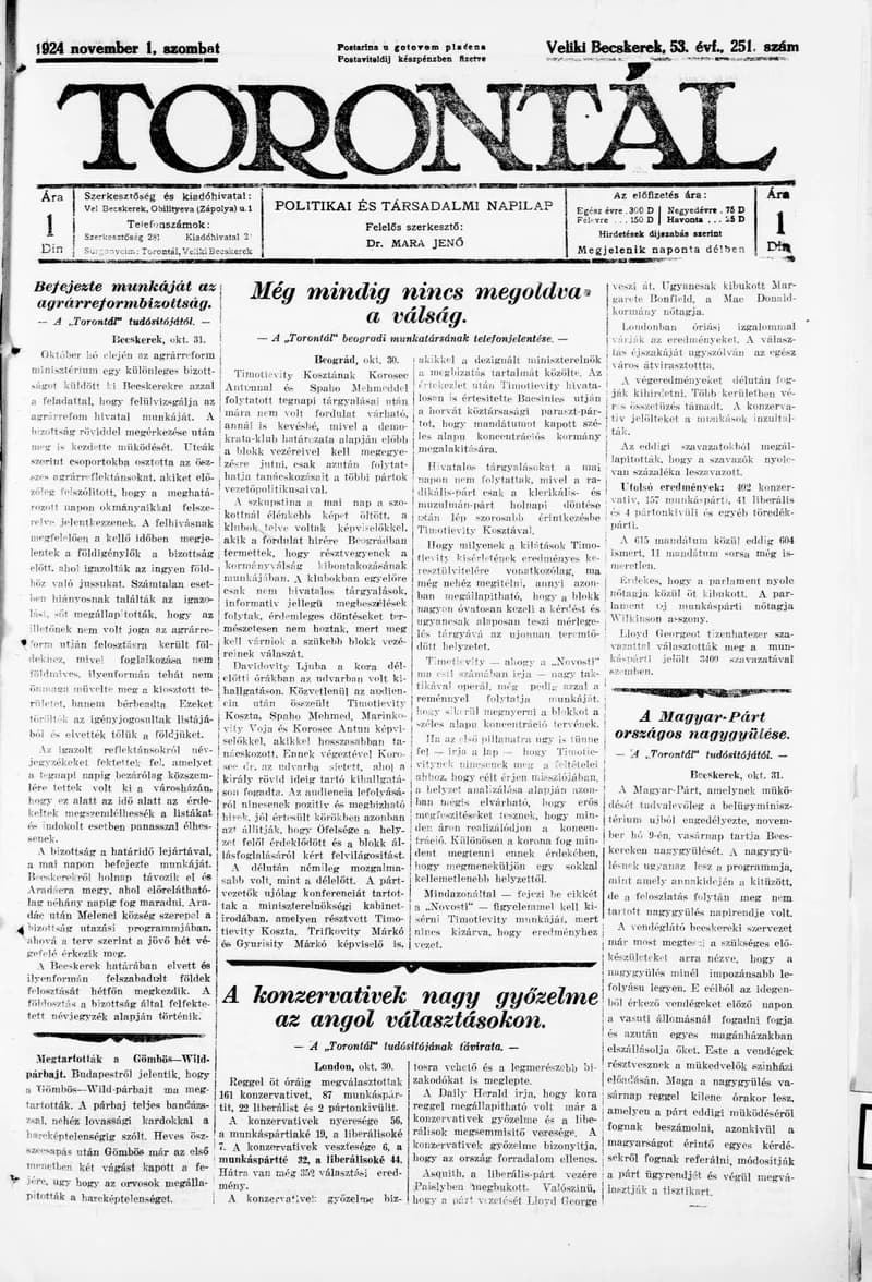Torontál, 53. évf. 1924. november 1. 251. sz.