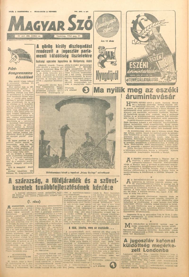 Magyar Szó, 9. évf. 1952. augusztus 31. 208. sz. 1–12. oldal