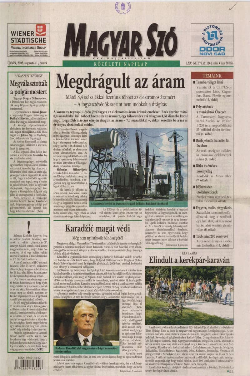 Magyar Szó, 65. évf. 2008. augusztus 1. 176. sz. 1–20. oldal