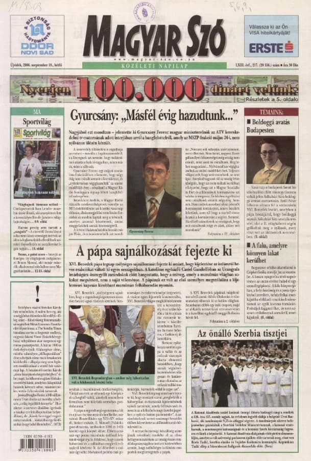 Magyar Szó, 63. évf. 2006. szeptember 18. 217. sz. 1–12. oldal