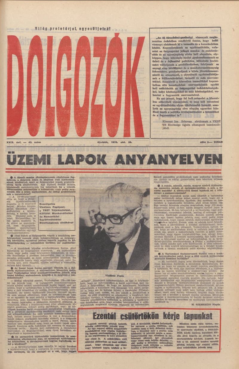 Dolgozók, 30. évf. 1976. október 28. 43. sz.
