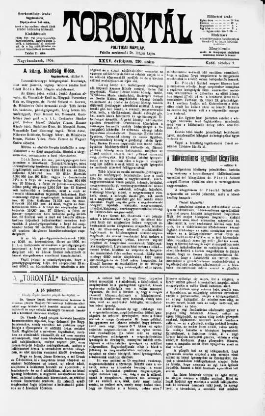 Torontál, 35. évf. 1906. október 9. 230. sz.