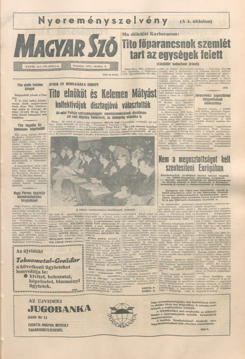 Magyar Szó, 28. évf. 1971. október 9. 278. sz. 1–20. oldal