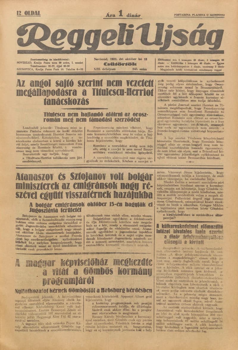 Reggeli Újság, 13. évf. 1932. október 13. 243. sz.