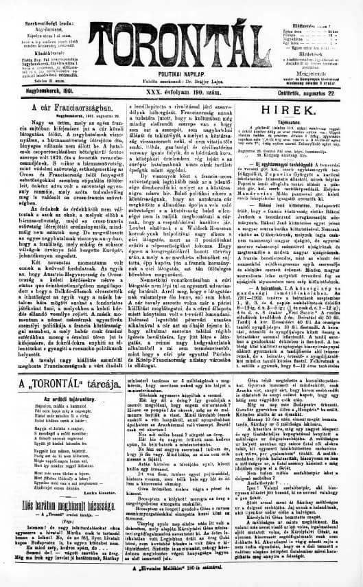 Torontál, 30. évf. 1901. augusztus 22. 190. sz.