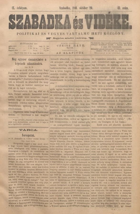 Szabadka és vidéke II, 9. évf. 1901. október 20. 43. sz.