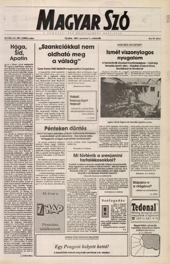 Magyar Szó, 48. évf. 1991. november 7. 307. sz. 1–16. oldal