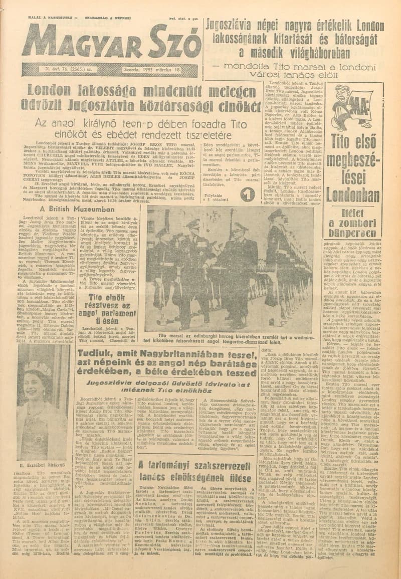 Magyar Szó, 10. évf. 1953. március 18. 76. sz. 1–10. oldal