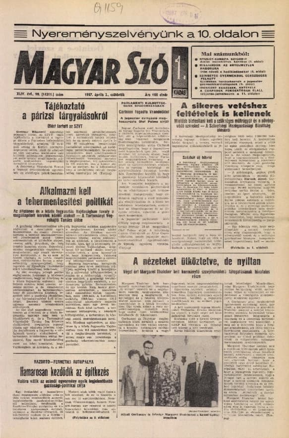 Magyar Szó, 44. évf. 1987. április 2. 90. sz. 1–20. oldal