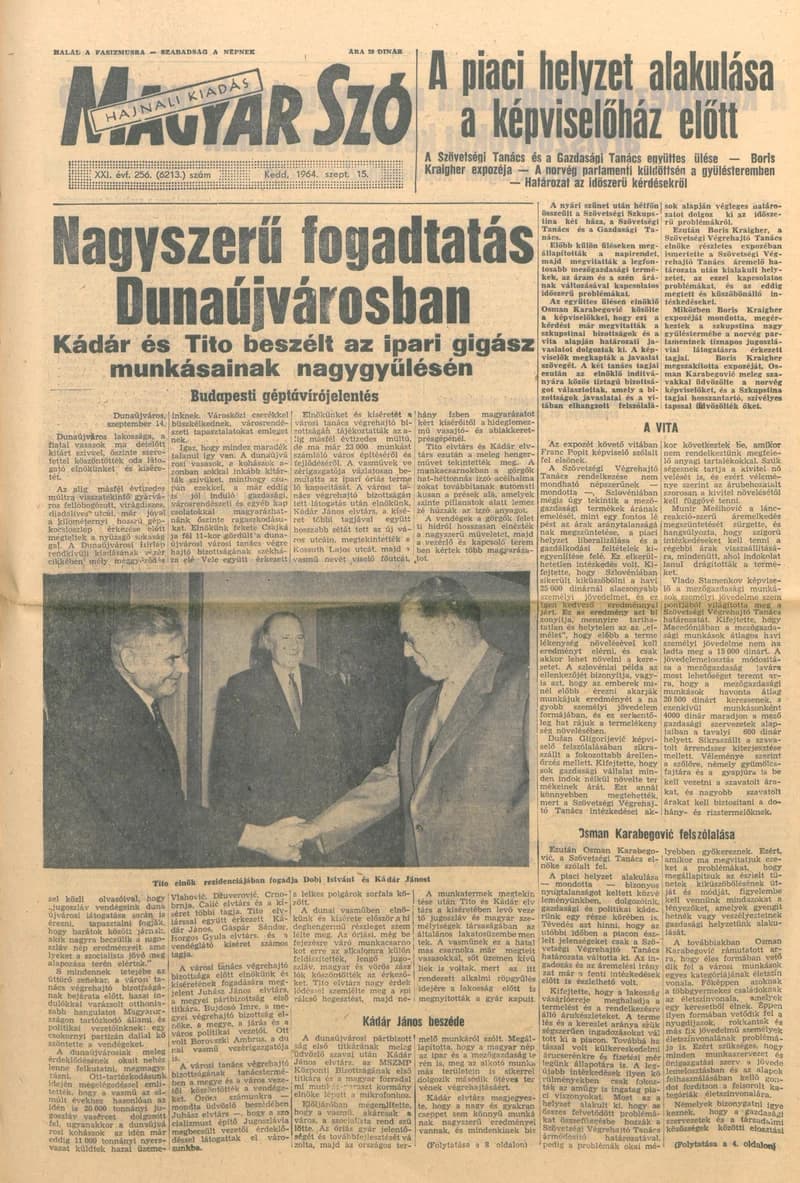 Magyar Szó, 21. évf. 1964. szeptember 15. 256. sz.