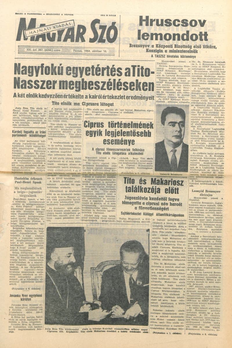 Magyar Szó, 21. évf. 1964. október 16. 287. sz.