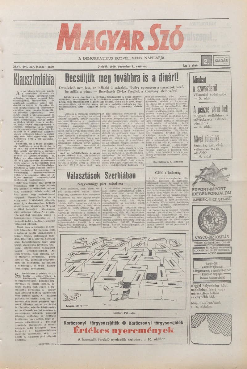 Magyar Szó, 47. évf. 1990. december 9. 337. sz. 1–32. oldal