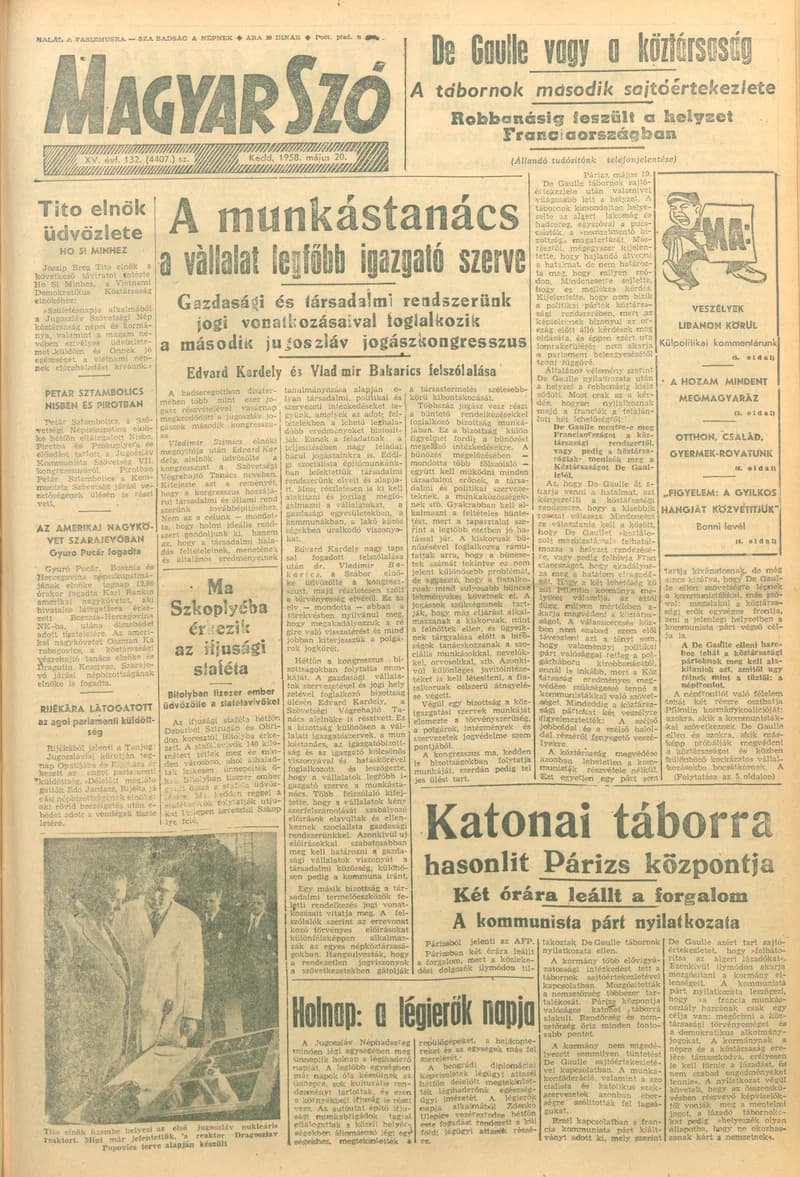 Magyar Szó, 15. évf. 1958. május 20. 132. sz. 1–16. oldal