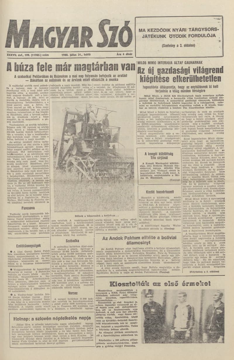 Magyar Szó, 37. évf. 1980. július 21. 199. sz. 1–16. oldal