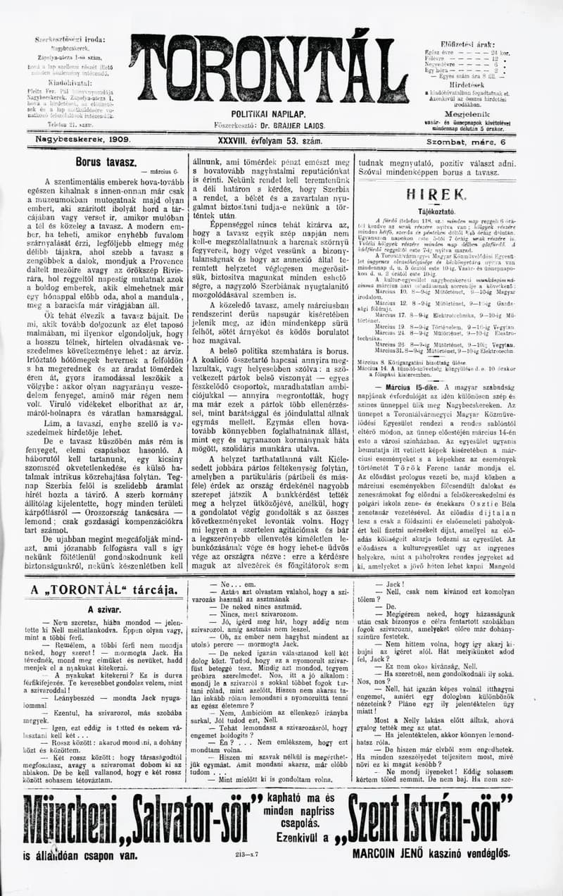 Torontál, 38. évf. 1909. március 6. 53. sz.