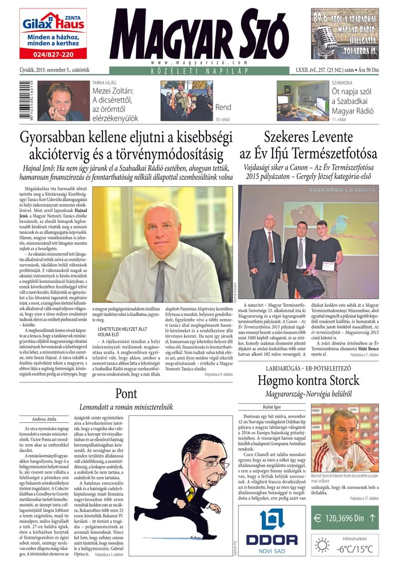 Magyar Szó, 72. évf. 2015. november 5. 257. sz. 1–20. oldal