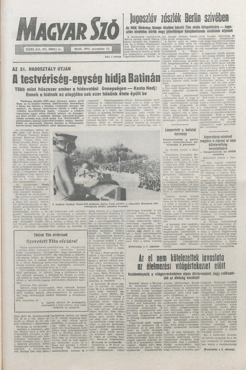 Magyar Szó, 31. évf. 1974. november 11. 311. sz. 1–6. oldal