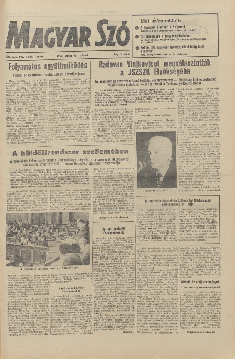 Magyar Szó, 41. évf. 1984. április 13. 102. sz. 1–20. oldal