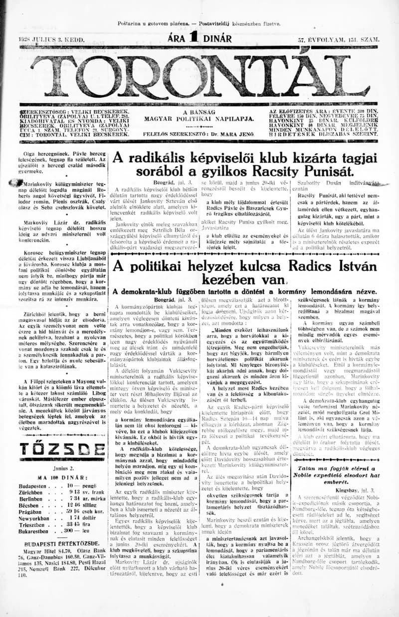 Torontál, 57. évf. 1928. július 3. 151. sz.