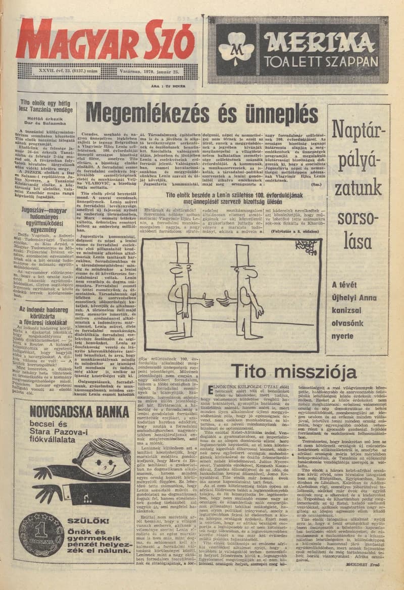 Magyar Szó, 27. évf. 1970. január 25. 23. sz. 1–32. oldal