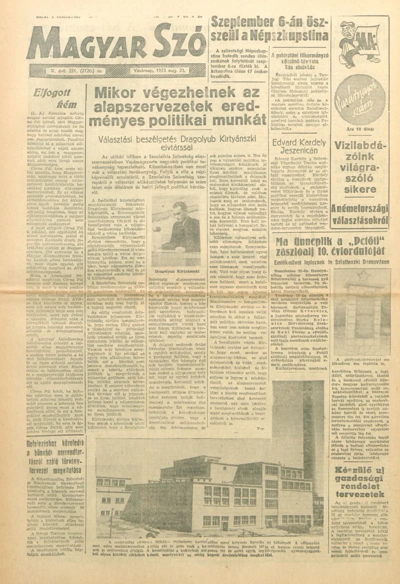 Magyar Szó, 10. évf. 1953. augusztus 23. 231. sz. 1–14. oldal
