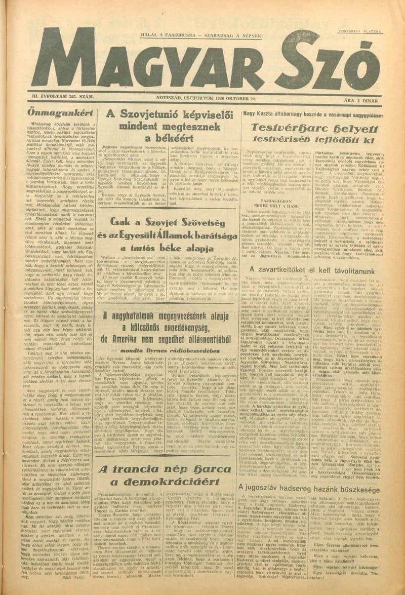 Magyar Szó, 3. évf. 1946. október 24. 253. sz. 1–6. oldal