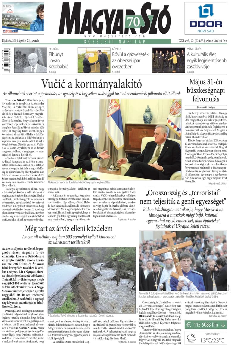 Magyar Szó, 71. évf. 2014. április 23. 92. sz. 1–20. oldal