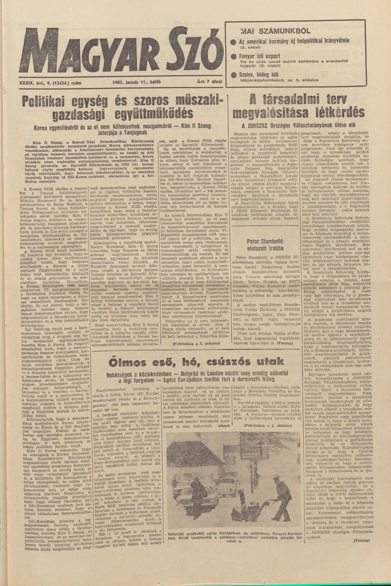 Magyar Szó, 39. évf. 1982. január 11. 9. sz. 1–8. oldal