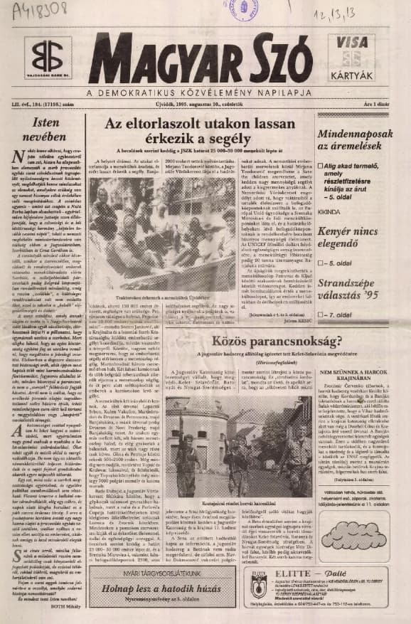 Magyar Szó, 52. évf. 1995. augusztus 10. 184. sz. 1–16. oldal