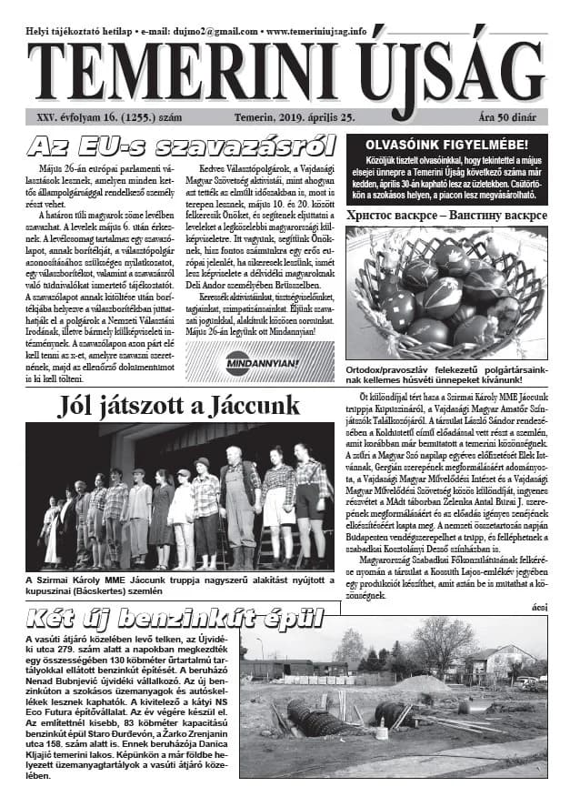 Temerini Újság, 25. évf. 2019. április 25. 16. sz.