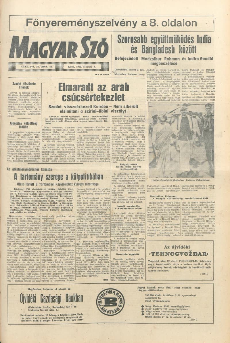 Magyar Szó, 29. évf. 1972. február 8. 37. sz. 1–16. oldal
