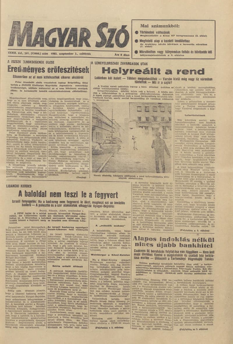 Magyar Szó, 39. évf. 1982. szeptember 2. 241. sz. 1–20. oldal