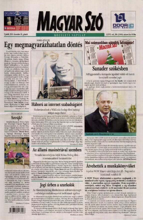 Magyar Szó, 67. évf. 2010. december 10. 289. sz. 1–20. oldal