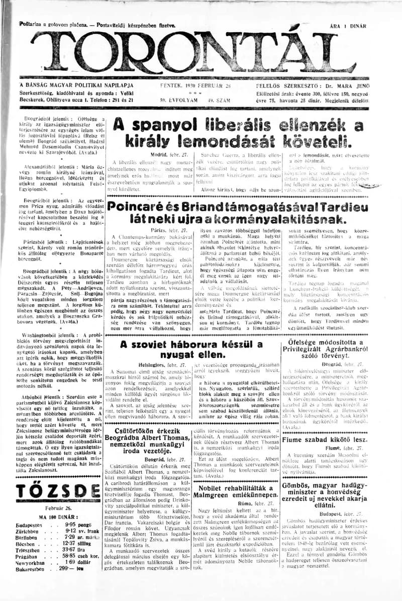 Torontál, 59. évf. 1930. február 28. 49. sz.