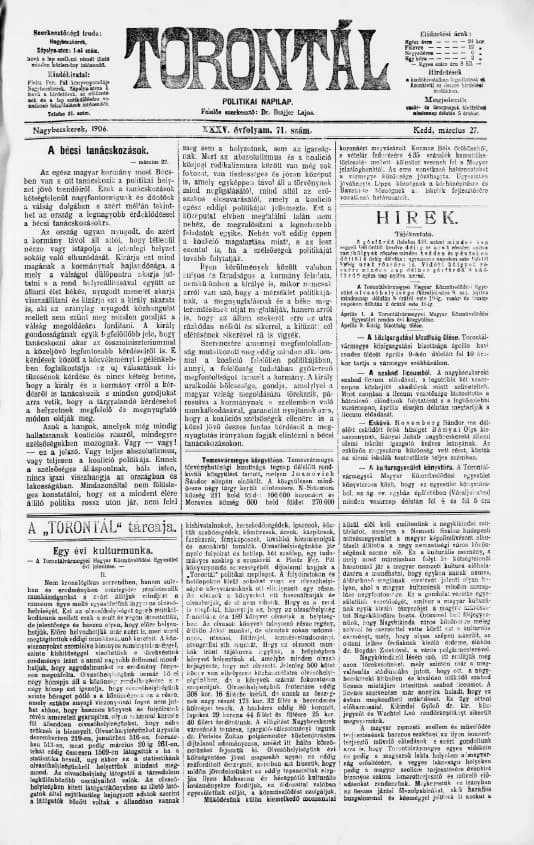Torontál, 35. évf. 1906. március 27. 71. sz.