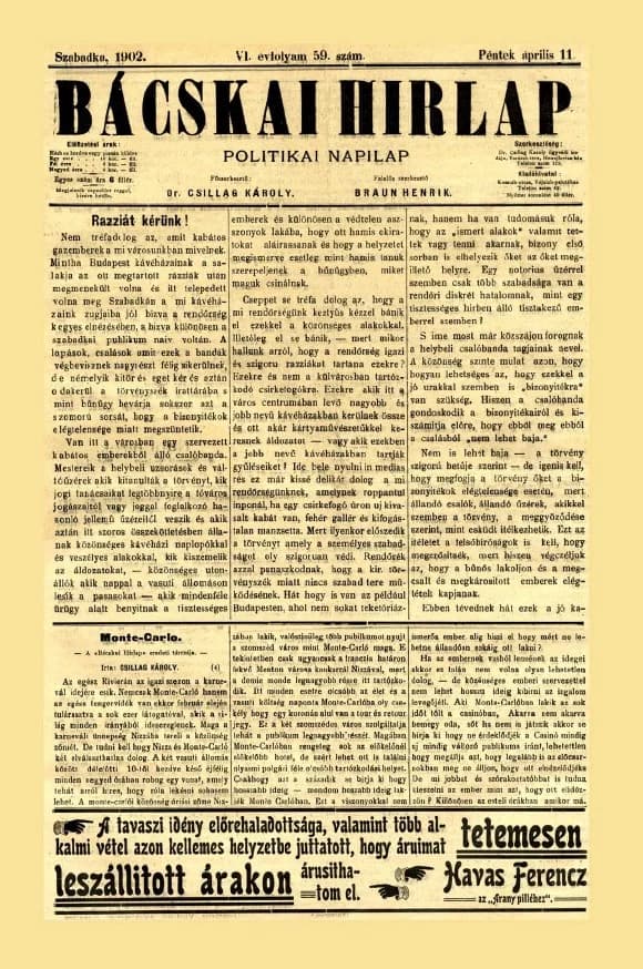Bácskai Hirlap, 6. évf. 1902. április 11. 59. sz.
