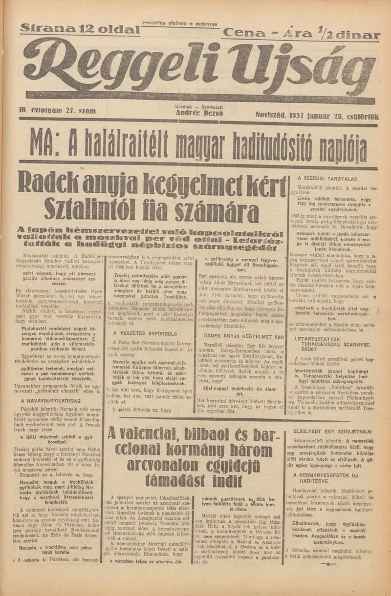 Reggeli Újság, 18. évf. 1937. január 28. 27. sz.