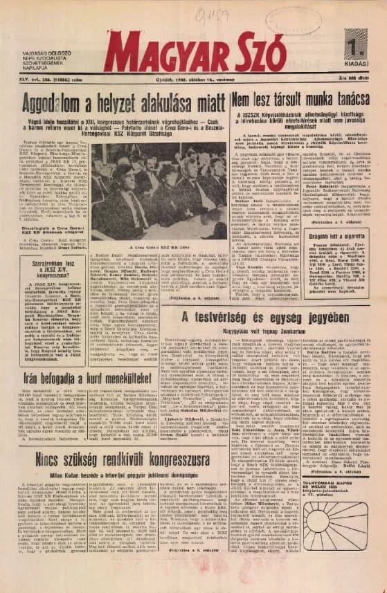 Magyar Szó, 45. évf. 1988. október 16. 286. sz.
