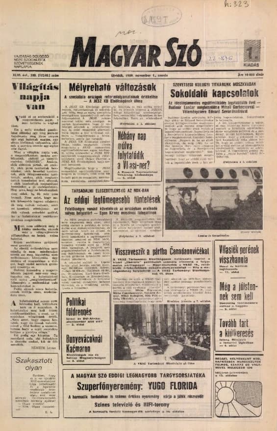 Magyar Szó, 46. évf. 1989. november 1. 300. sz. 1–16. oldal