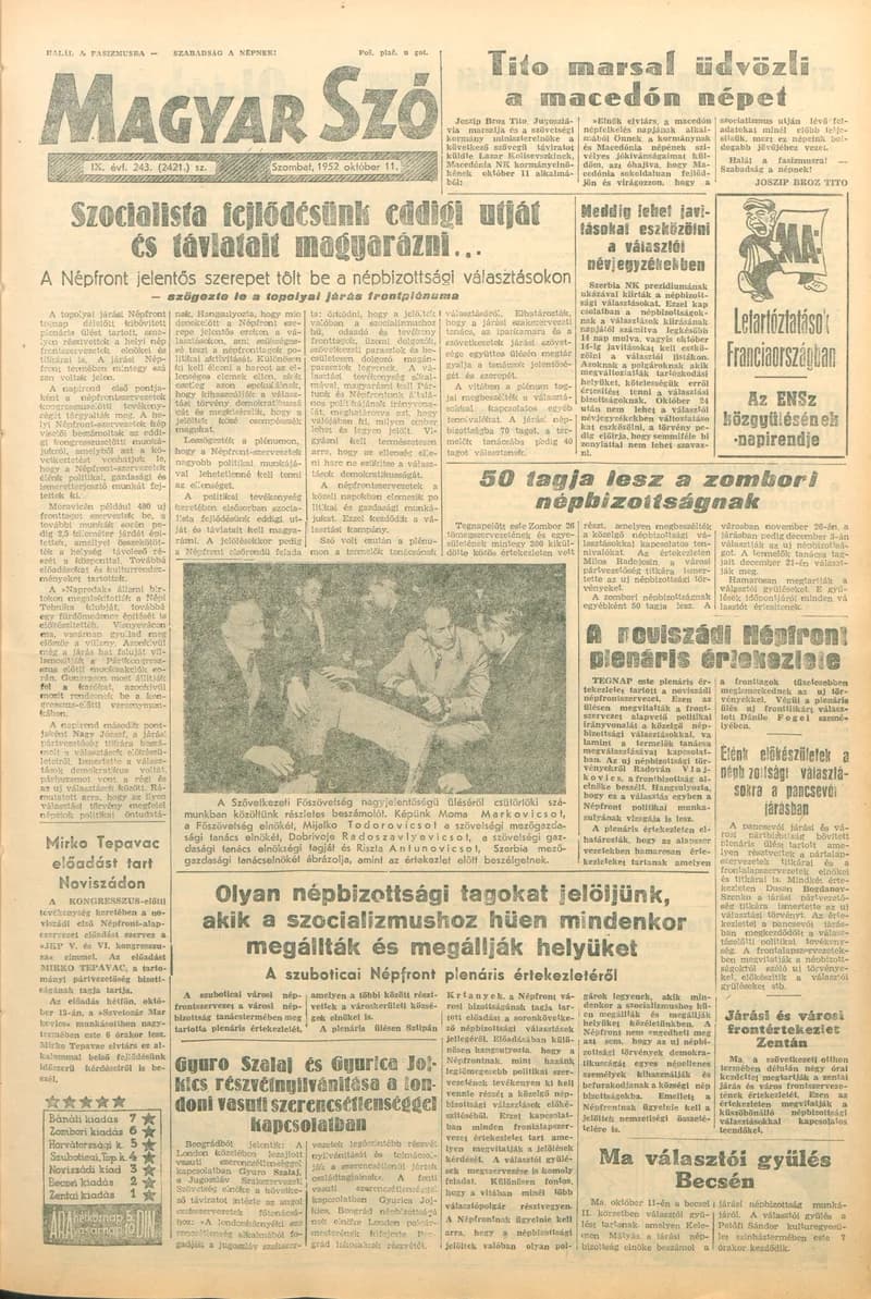 Magyar Szó, 9. évf. 1952. október 11. 243. sz. 1–14. oldal